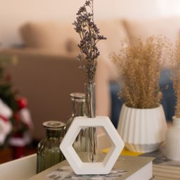 Vaso Decorativo Solitário Hexa 16,5cm Artesanal em Cimento - Cinza - 2