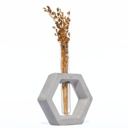 Vaso Decorativo Solitário Hexa 16,5cm Artesanal em Cimento - Cinza - 1