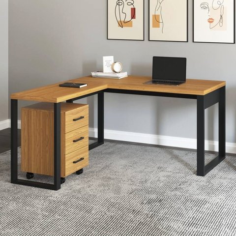 Kit Mesa Escritório em L com Gaveteiro Dalla Costa 100% Mdf