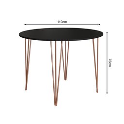 Mesa com 4 Cadeiras Katrina Cobre Elen Hairpin 110cm Jantar Preta Base Cobre - 5