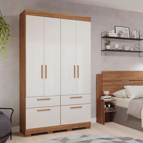 Guarda Roupa Panan Porto 4 Portas Cinamomo/off White com Pés - 100% Mdf
