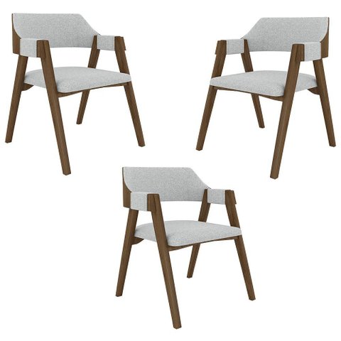 Kit 3 Cadeiras Sala de Jantar e Jogos Carteados Madeira Maciça Poker Linho Cinza-nogueira G42 -