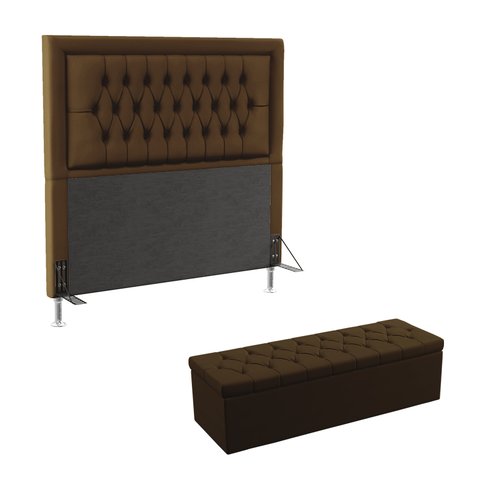Kit Cabeceira Estofada Antares e Calçadeira Sagitarius 195 Para Cama King Sued Marrom Aradecor