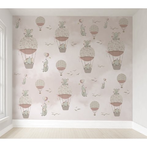 Papel de parede infantil para quarto de bebê Balão Rosa menina PP46