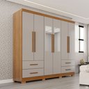Ver imagem 1 de Guarda-roupa Casal Balder Premium 6 Portas 4 Gavetas com Pés e Espelho Cinamomo/off White - Pnr Móve