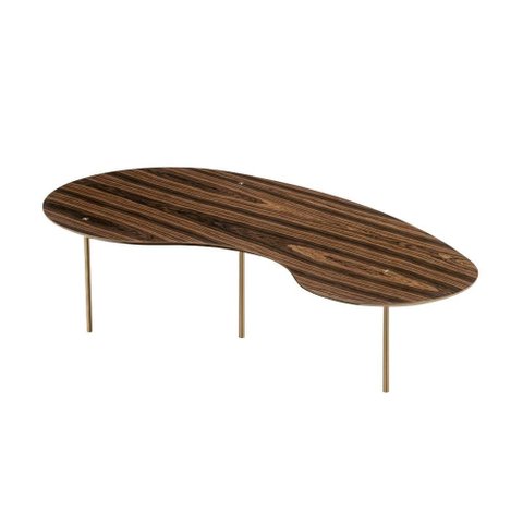 Mesa de Centro Laguna Tampo Pau Ferro Nogueira com Pés Aço Dourado 135 Cm - 72830