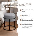 Ver imagem 2 de Puff Redondo Decorativo Estofado em Linho Base Metálica Preta Cor Cinza