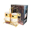 Ver imagem 1 de Porta Condimento Redondo C/ 2 Frascos, Organizador de Cozinha Dourado - Cor Ouro Efeito de Mármore L