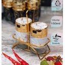 Ver imagem 5 de Porta Condimento Redondo C/ 2 Frascos, Organizador de Cozinha Dourado - Cor Ouro Efeito de Mármore L