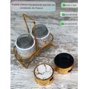 Ver imagem 4 de Porta Condimento Redondo C/ 2 Frascos, Organizador de Cozinha Dourado - Cor Ouro Efeito de Mármore L