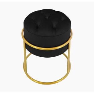 Puff Banqueta Estofado Decorativo Base de Ferro Capitonê Suede Preto Eli Móveis e Decoração