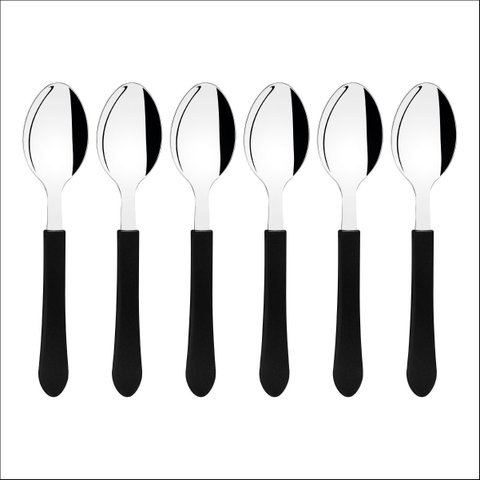 Kit 6 Colher de Mesa Tramontina Leme Inox Cabo Preto