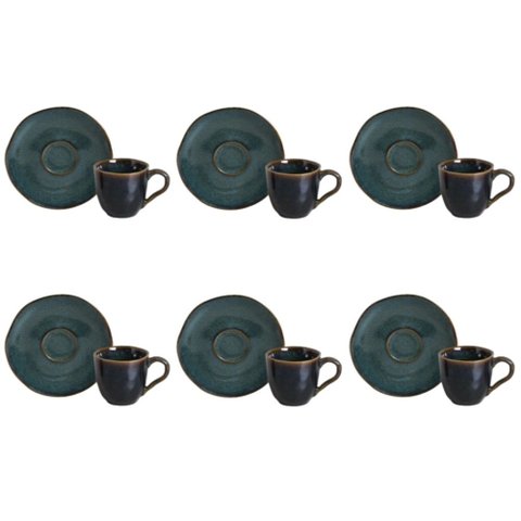 Conjunto de Xícara de Cafezinho com Pires 06 Peças Orgânico Oceano Porto Brasil Conj Xícara Cafezinh