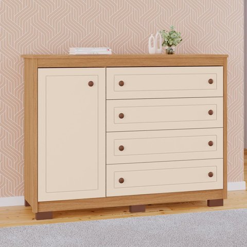 Cômoda Provenza 100% MDF 1 Porta 4 Gavetas