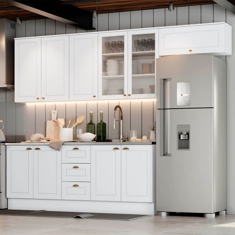 Cozinha Modulada 280cm 5 Peças 10 Portas 3 Gavetas Americana Henn - Branco/calcare