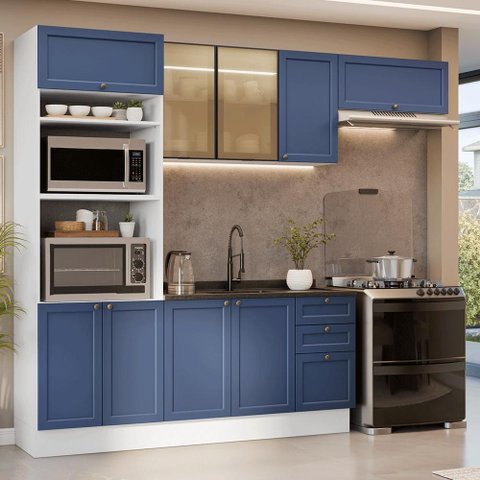 Armário de Cozinha Completa 270 cm Branco/Azul Vik Madesa 08