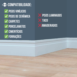 Kit 10 Barras Rodapé Poliestireno 5cm Frisado Branco (5x1x240cm) - 5