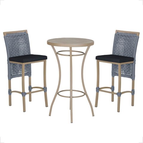 Mesa Bistro e 2 Banquetas Roma Fendi Corda Náutica 12 Trama Original