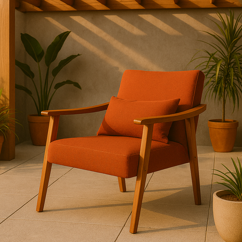 Poltrona Aurora Linho com Almofada Estofada Decorativa Recepção de Escritório Confortável:terracota