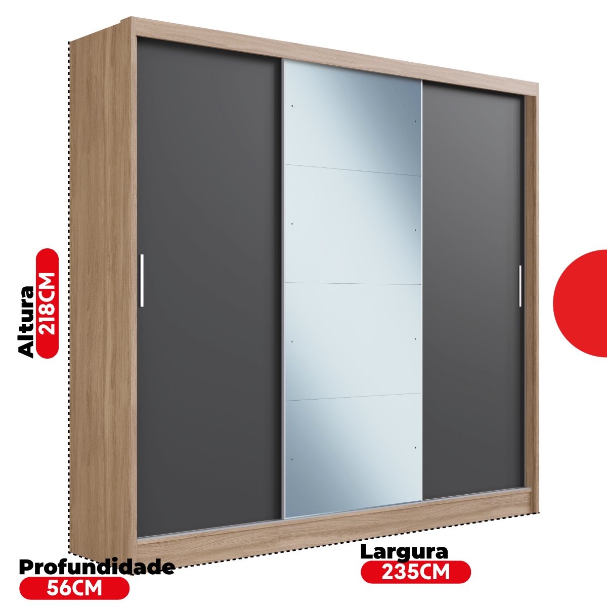 Guarda Roupa Casal com 3 Portas e 1 com 4 Espelhos 100% MDF London Yescasa - 8