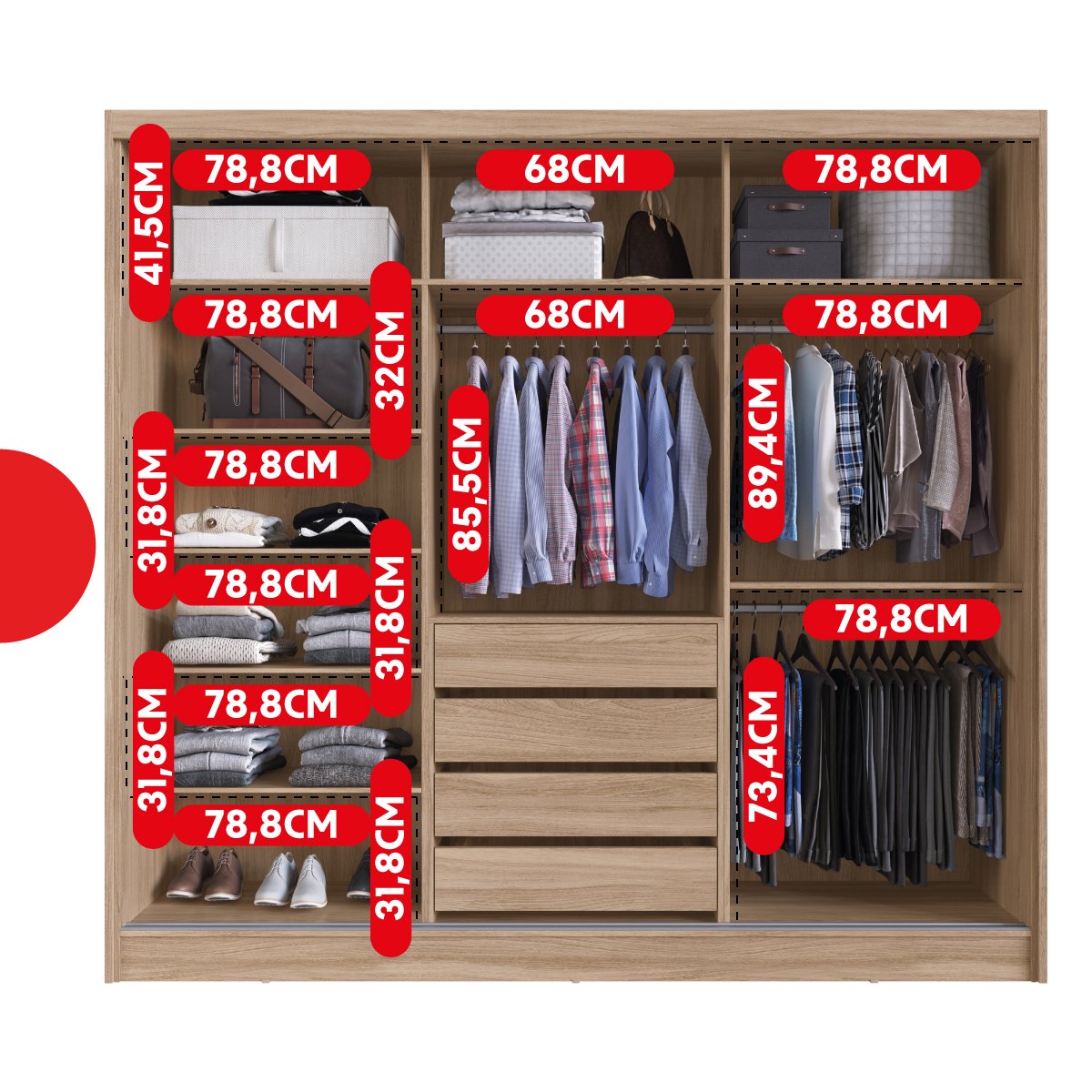 Guarda Roupa Casal com 3 Portas e 1 com 4 Espelhos 100% MDF London Yescasa - 9