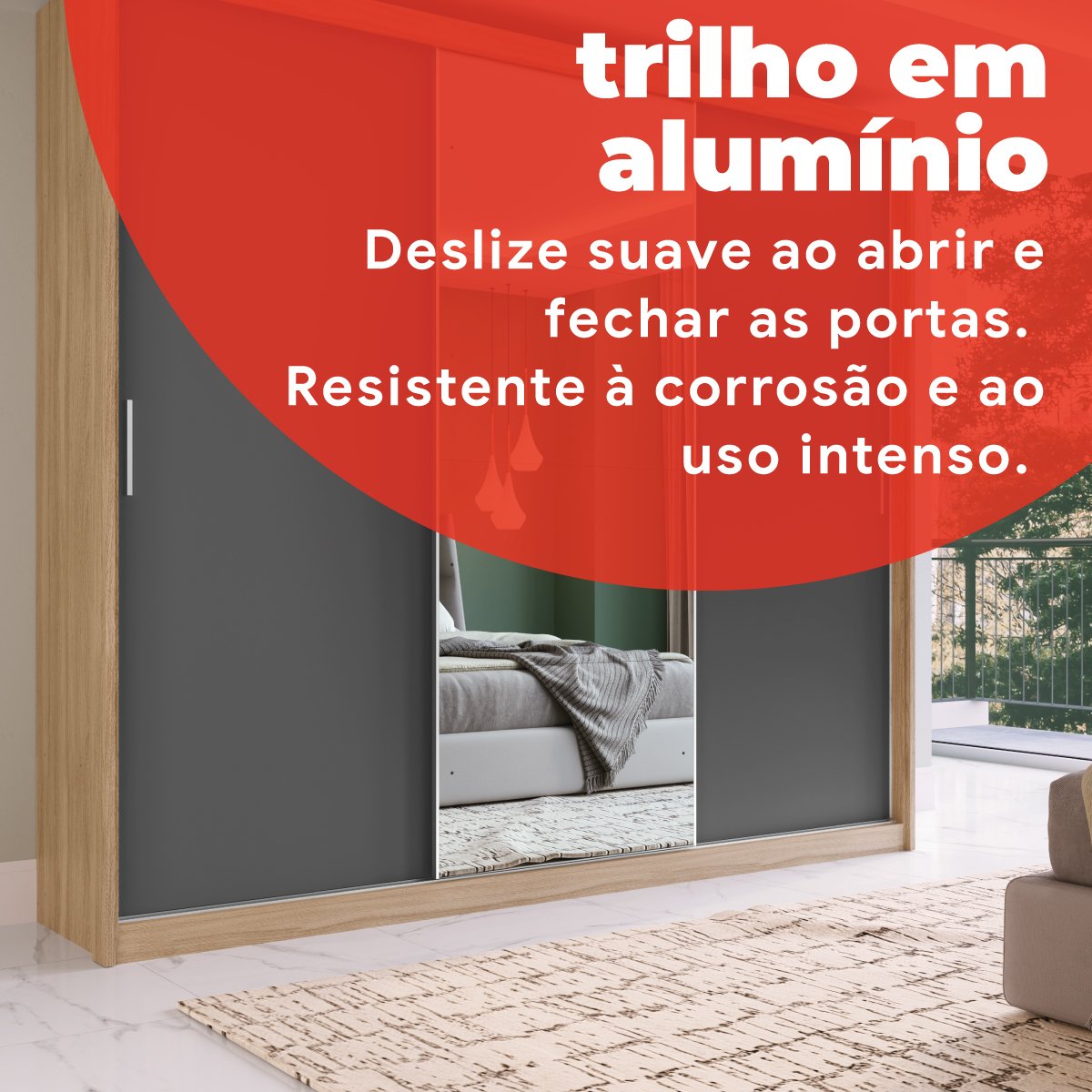 Guarda Roupa Casal com 3 Portas e 1 com 4 Espelhos 100% MDF London Yescasa - 12