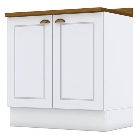 Balcão 2 Portas 80 Cm Americana Branco com Tampo Nature - Henn