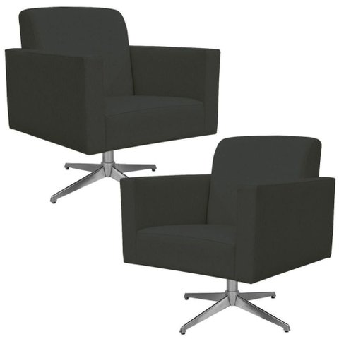 Kit 02 Poltronas Base Giratória Suede Cinza