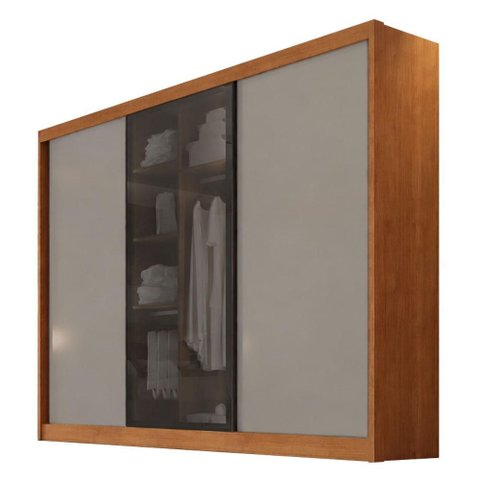 Guarda Roupa Casal Londres 3 Portas 1 com Vidro Reflecta 6 Gavetas Cinamomo Fendi - Novo Horizonte