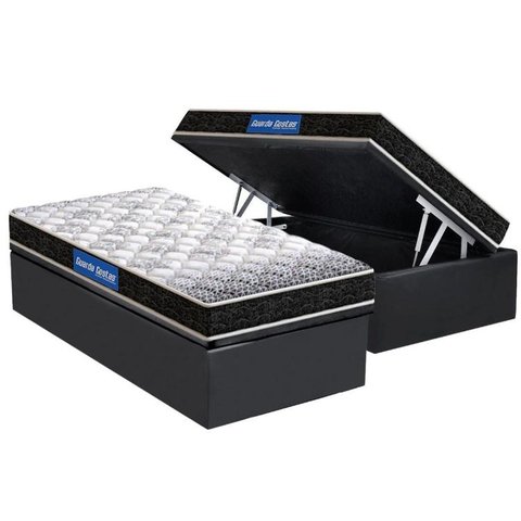 Cama Box Baú Solteiro: Colchão Espuma Probel D23 Guarda Costas Super Resistente + Base CRC Suede Gra
