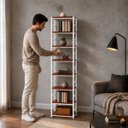 Ver imagem 3 de Estante Multiuso Organizador Livreiro Estilo Industrial 180x60 Branco Mogno