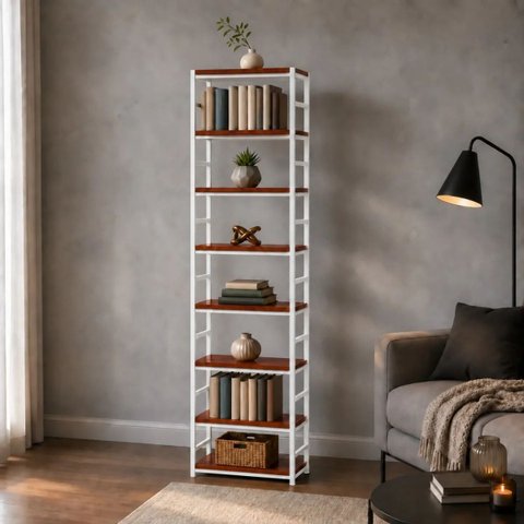 Estante Multiuso Organizador Livreiro Estilo Industrial 180x60 Branco Mogno