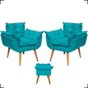 Ver imagem 1 de Kit 2 Poltronas Decorativas Para Recepção Manicure Sala De Estar + Puff Reforçado Suede