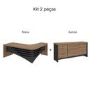 Ver imagem 5 de Conjunto Escritório Completo 2 Peças Mesa Diretor em L Tamburato Balcão com Gavetas Multiuso Nogal Preto Marrom Artany