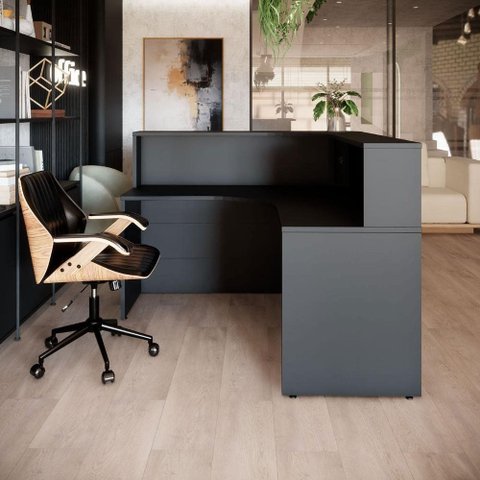 Balcão Atendimento c/ Tampo Superior Recepção Escritório F5 Cor:Preto