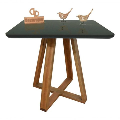 Mesa Jantar Base X Tampo Retangular Laca com Vidro 100x70cm Preto