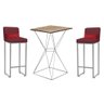 Kit Mesa Bistrô Lucca e 2 Banqueta Lucca Tampo Carvalho Ferro Prata Suede Bordô e Almofada Vermelho  - 1
