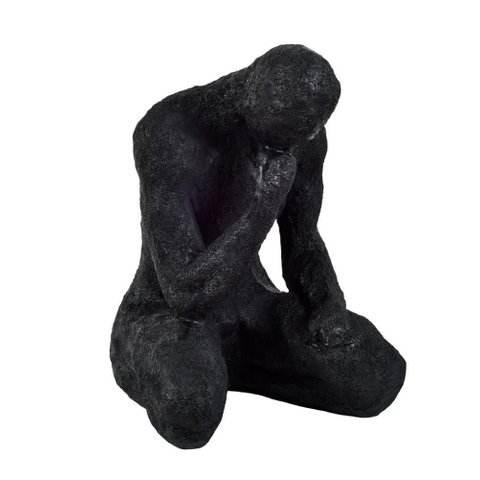 Escultura Decorativa Humano Sentado em Resina Preto