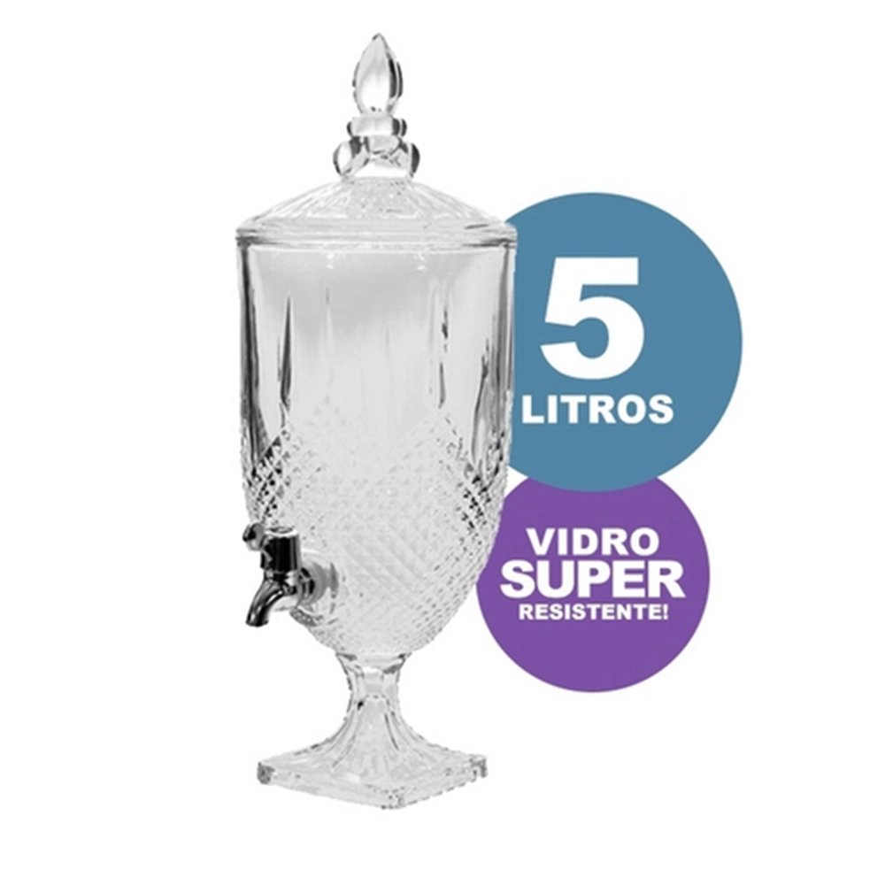 Suqueira Vidro Luxo 5l Suco Água Drink Diamante C/ Torneira