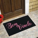 Ver imagem 1 de Tapete Capacho Preto Bem Vindo Rosa - Antiderrapante