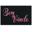 Ver imagem 2 de Tapete Capacho Preto Bem Vindo Rosa - Antiderrapante
