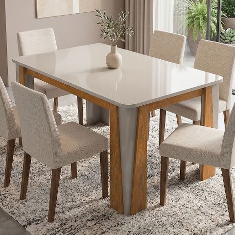 Mesa de Jantar Ópera 6 Lugares Naturalle e Off White para Ambientes Modernos