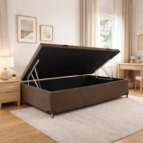 Base Baú Solteiro Suede 88x188x35cm Smart Marrom