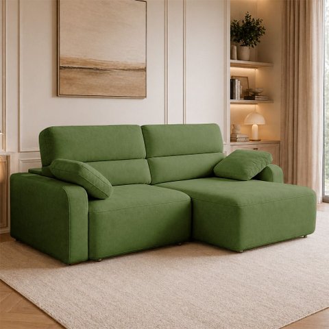 Sofá Sala de Estar Polo Retrátil Reclinável Bipartido 220cm 3 Lugares Bouclê Verde Claro M1 - Monari