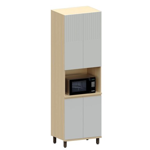 Paneleiro 4 Portas com Nicho para Micro-ondas Aurora Pet Cinza Cristal/cinza Cristal