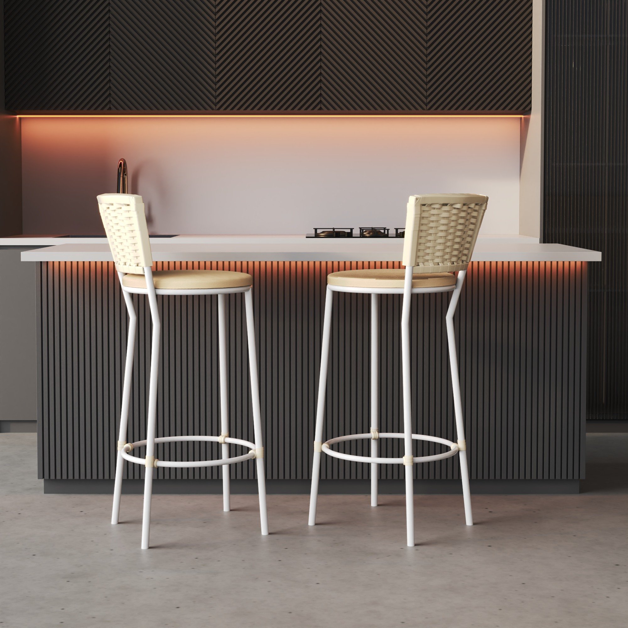 Banqueta Alta com Encosto Junco Cor Areia, Aço Carbono, Assento Estofado D28 - para Cozinha e Balcão - 9