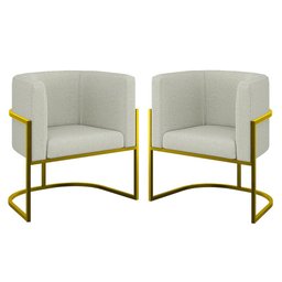 Kit 02 Cadeiras Poltrona Sala Quarto Base Metal Gold Bouclê Cor:bege - 1