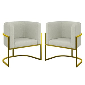Kit 02 Cadeiras Poltrona Sala Quarto Base Metal Gold Bouclê Cor:bege