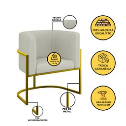 Kit 02 Cadeiras Poltrona Sala Quarto Base Metal Gold Bouclê Cor:bege - 3