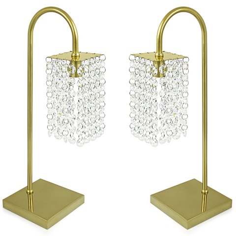 Kit 2 Abajur Clearcrillic Cristal Acrílico Quadrado Dourado